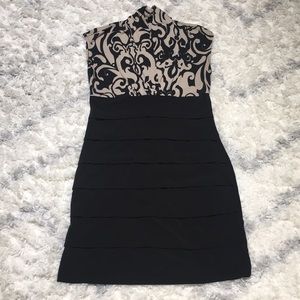 Black and Tan color blocked dress